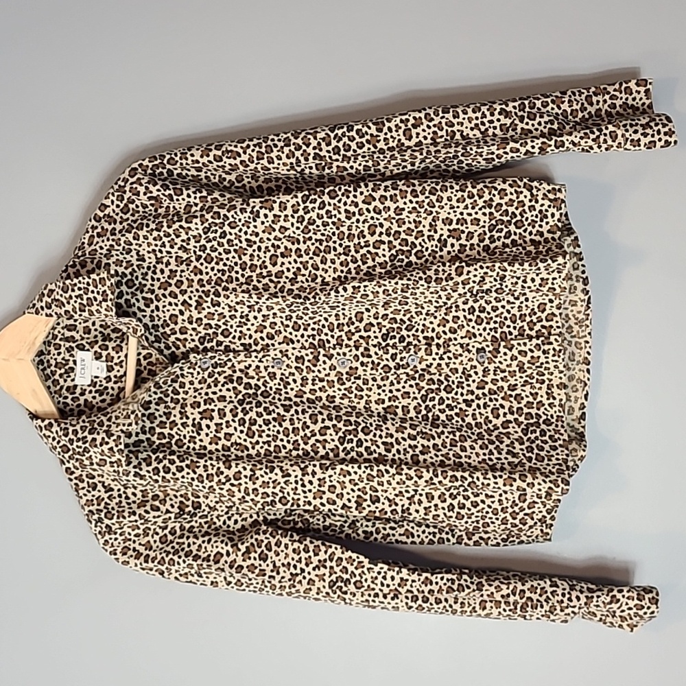 J. Crew Leopard Modern Button Up Boxy Comfy Cropped Fall Office Casual Size‎ S